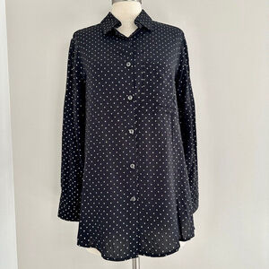 Women's Solitaire Black & White Patterned Collared Button-up Blouse Size S New